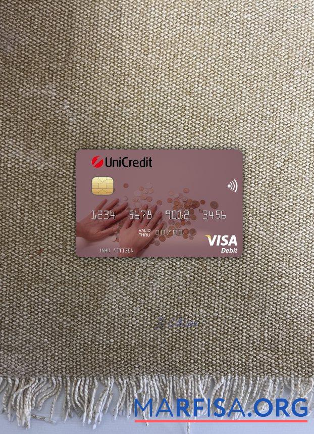Realistic Italy UniCredit Bank visa debit card photolook front template